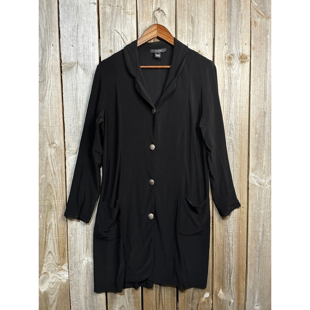 Norma Kamali Timeless Black Longline Button Front Cardigan Jacket Large E2956